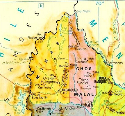 Mapa con la regin
                        del cerro Domuyo (volcn Domuyo, 4709 m.)
