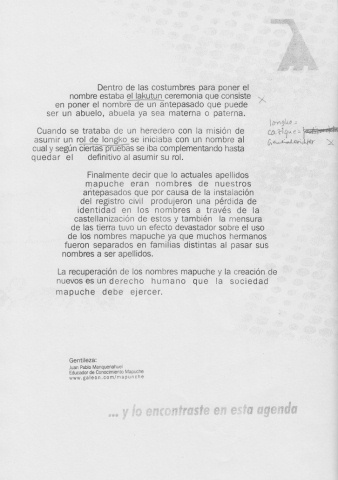 Agenda mapuche 2008: Der Ursprung der
                            Mapuche-Namen (02)