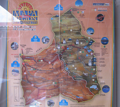 Hostal Villarica, mapa de la regin de
                            Arica, primer plano