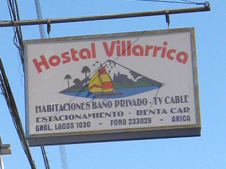 Hostal Villarica, placa, primer plano