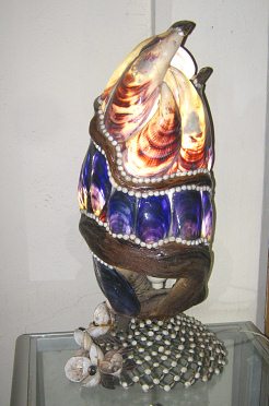 Kunsthandwerk mit Meeresmuscheln, eine
                        Lampe