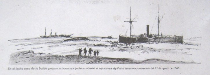 Artikel 8, Foto 2: Diejenigen Schiffe,
                            die durch das Erdbeben und das Seebeben vom
                            13. August 1868 nicht zerstrt worden waren,
                            berlebten in der Wste