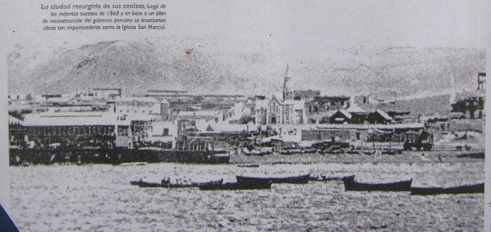 Artikel 16, Foto 02: Arica war
                                  bald wiederaufgebaut, hier im Jahre
                                  1875 ca.