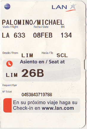 El
                          cupn del tiquete del vuelo del 8 de febrero
                          2010