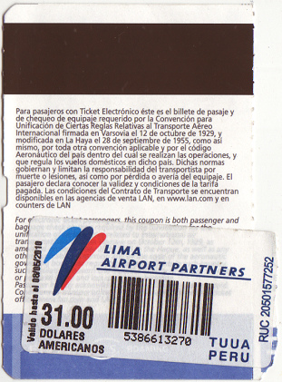 El revs del cupn del tiquete del 8 de
                          febrero 2010 con los impuestos del aeropuerto