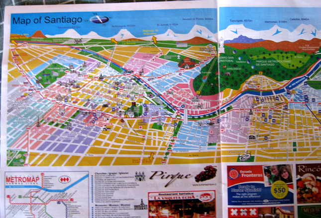 Stadtplan von Santiago mit U-Bahn-Linien