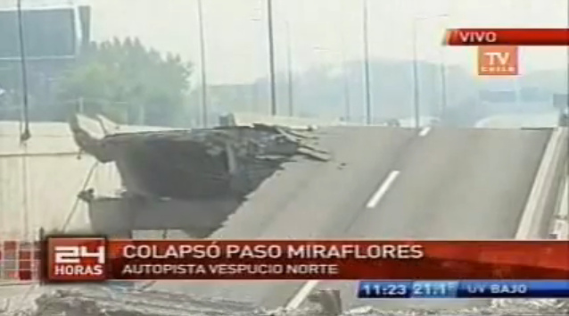 Region
                Santiago, abgebrochene Fahrbahn der Autobahn
                "Vespucio Norte" [54]