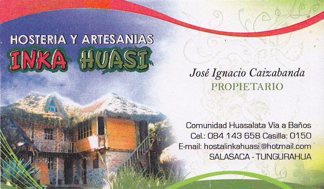 Die
                        Visitenkarte des Herbergsbesitzers Jos Ignacio
                        Caizabanda
