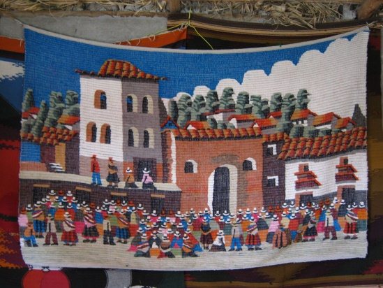 Wandteppich mit einem peruanischen
                            Stadtfest