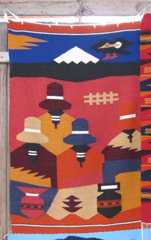 Wandteppich mit Vulkan, Kondorvogel und
                          einer Herrenversammlung