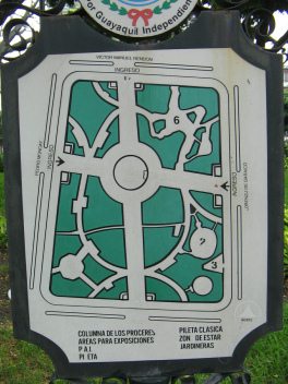 Zentrum von Guayaquil, die Tafel am
                          Jahrhundertplatz ("Plaza del
                          Centenario"), Nahaufnahme