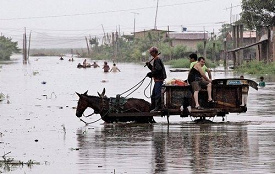 Inundaciónes con coche de
                                      caballos en febrero 2008 en
                                      Milagro