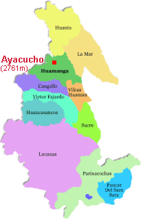 Karte des Departements Ayacucho mit
                      Provinzen