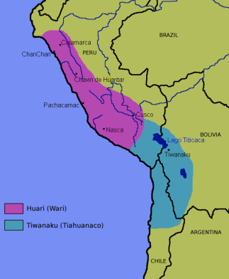 Mapa: Reinos de los ind�genas Huari /
                          Wari (norte) y Tiwanaku / Tiahuanaco (sur)