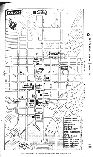 Map of the center of Ayacucho with some
                        tourist information