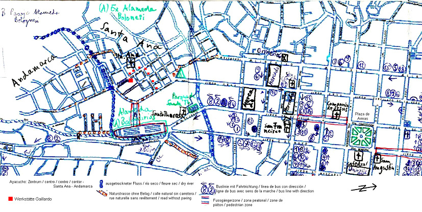 Map of Ayacucho with the quarters of Santa Ana and
                Andamarca