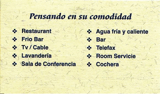 Ayacucho: Tarjeta de visita del hotel
                        Plaza, indicaciones de servicios
