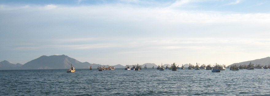 Vista a la bahía de Chimbote con islas
                            y barcos de pesquera