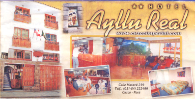 Faltblatt der Hotelgemeinschaft
                        Cuscoimperial mit dem Hotel Ayullu Real