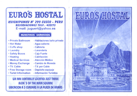 Faltblatt des Hostal Euro 01, Angebot