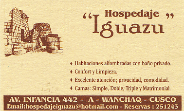 Visitenkarte der Herberge (hospedaje)
                        Iguazu