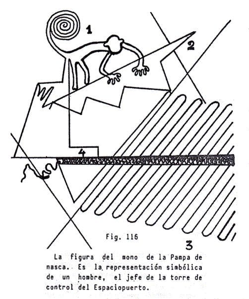 Fig.
                              116: la figura del "mono" en la
                              pampa de Nasca