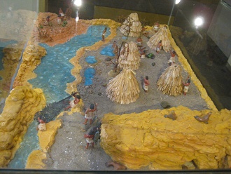The
                            showcase with it's Stone Age model, sight
                            from above
