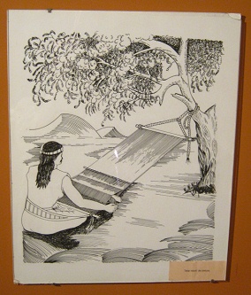 Abbildung mit einem mobilen Webstuhl, der
                          an der Taille befestigt ist