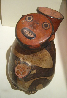 Ceramic vessel of Nazca culture
                                  in form of a monkey, close-up