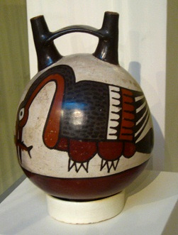Ceramic bottle with a heron
                                    eating a fish 02