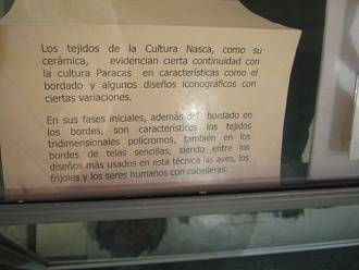 Text about weavings of Nazca culture
                            01