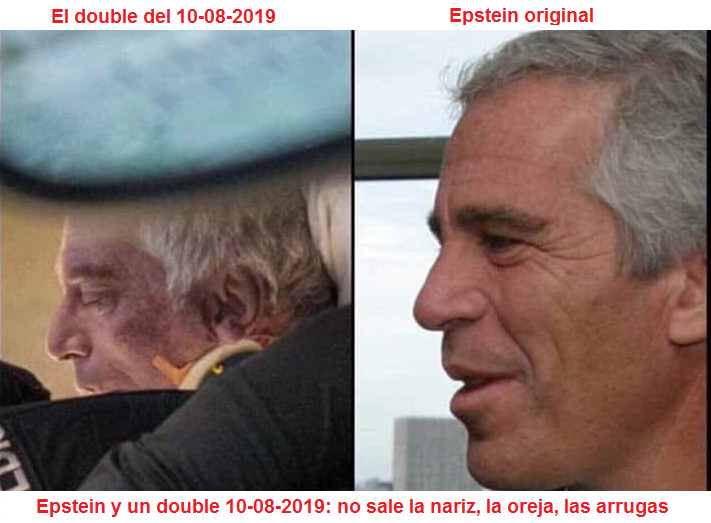 Epstein y
                              un double del 10-08-2019
                              "jugando" suicidio: La
                              comparacin muestra claramente que la
                              nariz, las arrugas y la oreja no son las
                              mismas - es OTRA persona