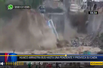 Chosica:
                        bus cae al ro Rimac porque la pista es
                        destruida por un huaico