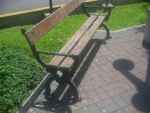 Miraflores, Avenida Pardo, caca de palomas
                        en el banco del parque