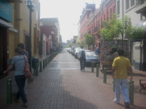 Miraflores, Jir�n Esperanza: Formaci�n de
                        la calle en piedra de concreto con delimitaci�n
                        con estacas sin aceras