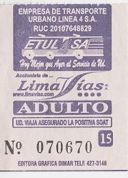 Billete de bus violeta de la empresa de bus
                        "Etulasa"