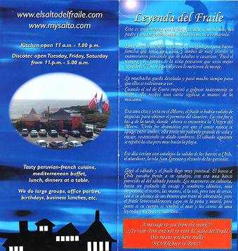 Lima Chorrillos: Restaurant "El Salto
                        del Fraile", Faltblatt 03, Legende vom
                        Mnch ("Leyenda del Fraile")