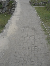 Machu Picchu, zona agrcola alta, camino con
                    redes en plsticos