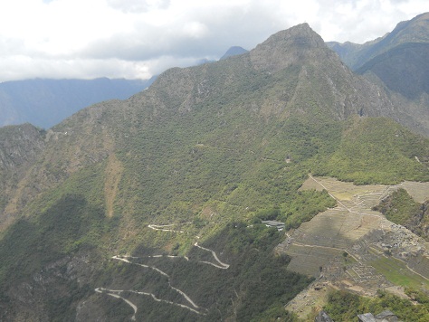 Pueblito de Huaynapicchu, vista a Machu Picchu
                    con montaas en el fondo 01