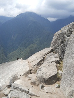 Bajada del mirador Huaynapicchu: camino sin
                    camino pasando la cantera