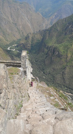 Bajada de Huaynapicchu: escalera
                            escarpada irregular con vista panormica