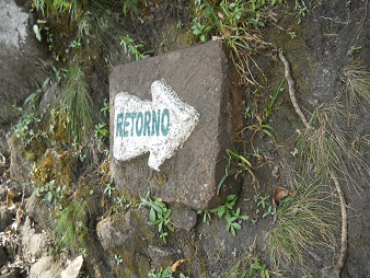Bajada de Huaynapicchu, placa en espaol
                    "Retorno"