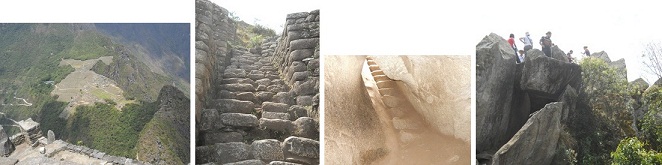 Camino a la punta del mirador
                                Huaynapicchu (Waynapicchu, Huayna
                                Picchu), túneles, escaleras irregulares,
                                terrazas, vistas