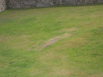 Machu Picchu: Zentralplatz, der Rasen 2 - und da ist ein Ort, wo der Heilige Stein fehlt