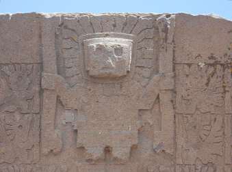 El dios creador
                                    Wiracocha en la puerta del sol de
                                    Tiahuanaco, primer plano