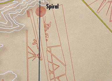 Nazca lines, detail of the map of the
                        Institute with the spiral