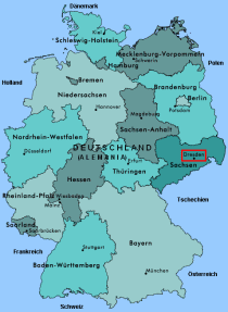 Karte von Deutschland mit der Position
                          von Dresden