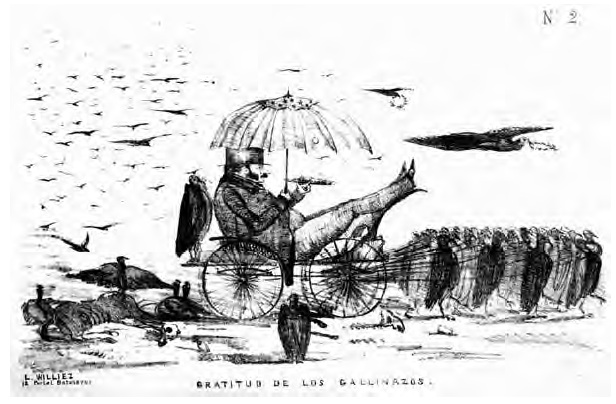 Torrico mit Zigarre im
                    Kinderwagen mit Sonnenschirm