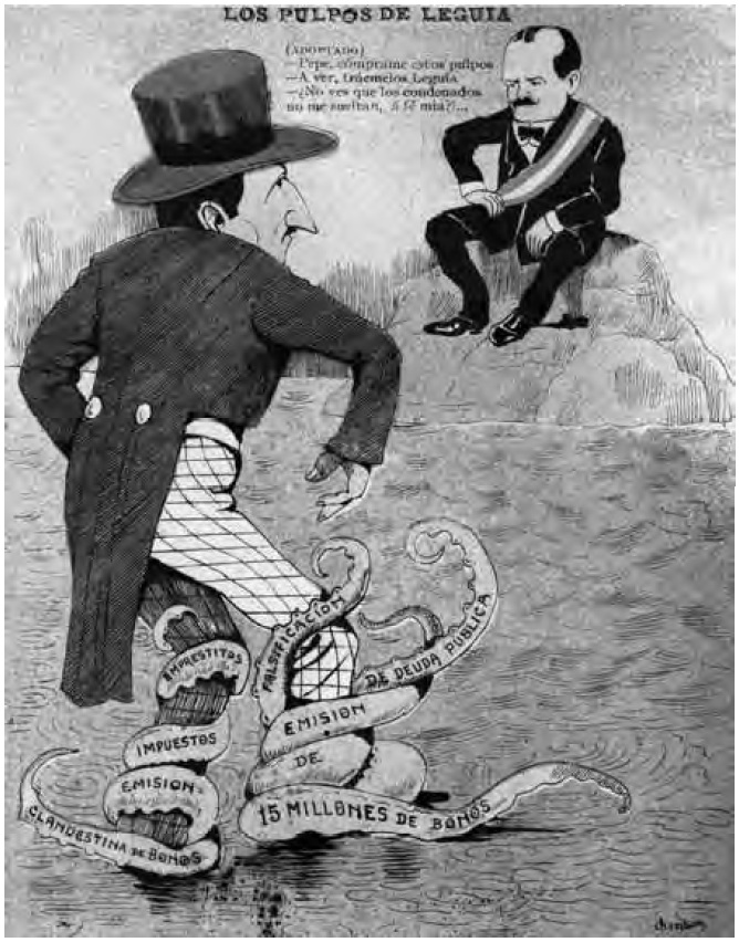 Fig. 8. Ministro de Hacienda Augusto B. Legu�a,
                    enredado en asuntos y medidas sospechosas