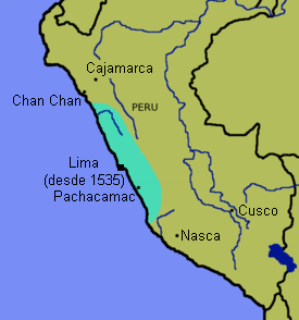 Mapa con las
                          posiciones de Lima, Pachacamac y Cusco